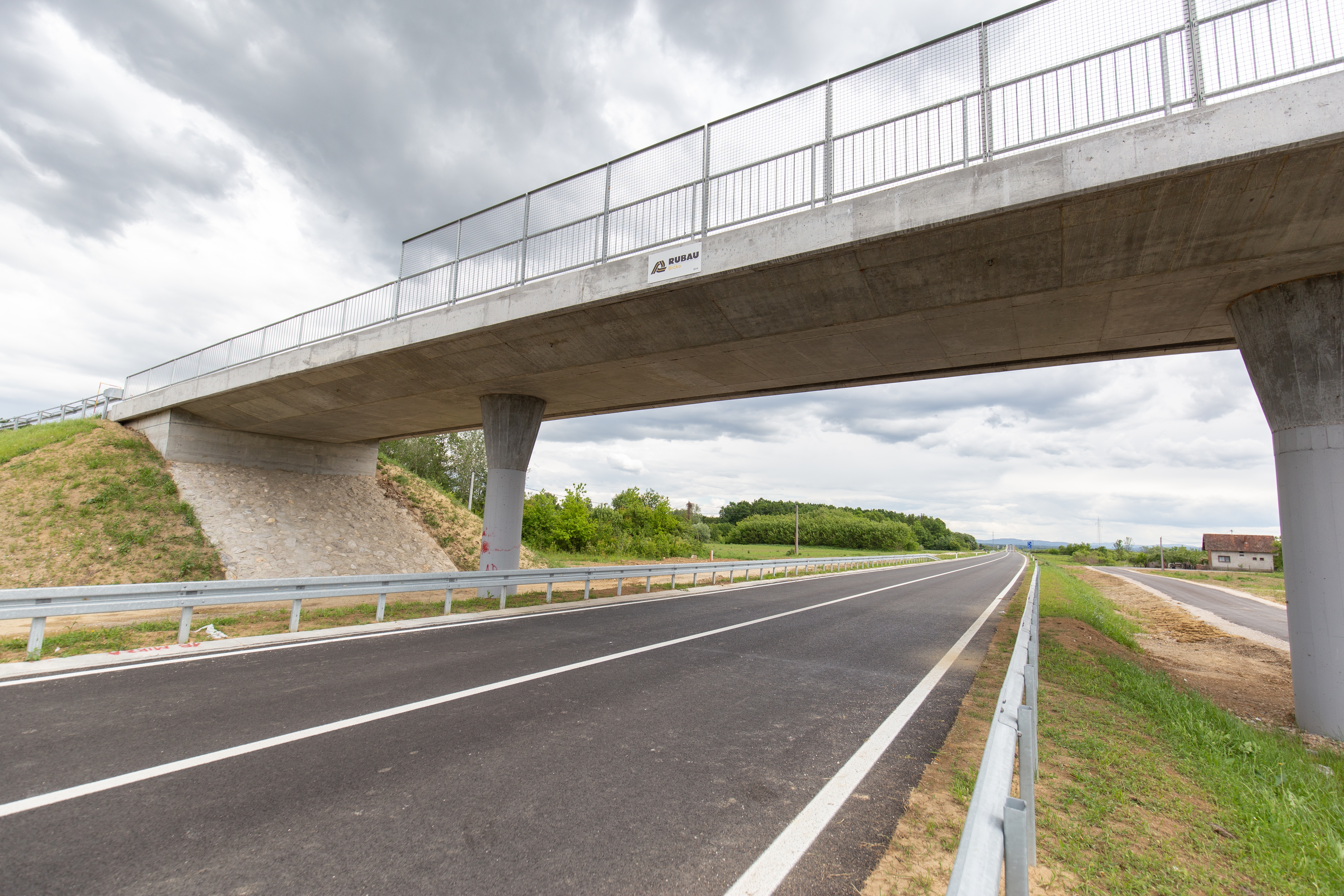 A new recently built highway in Brcko district, Bosnia and Herzegovina. The road was built by Spanish company Rubau and is important for the region